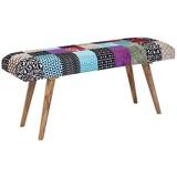 KADIMA DESIGN Sitzbank Samt/Massivholz, Patchwork-Design, 160 kg Belastbarkeit, Mangoholz Beine