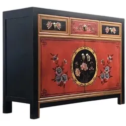 OPIUM OUTLET Möbel Kommode Schrank Sideboard Hochzeitsschrank 33082-4 orange-schwarz asiatisch chinesisch orientalisch Holz