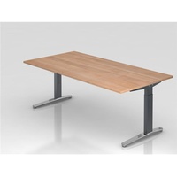 Hammerbacher Schreibtisch, C-Fuß 200x100cm Nussbaum/Graphit-Alu poliert,