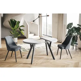 alpi meble Runder Esszimmertisch OVO, ausziehbarer Tisch Durchmesser: 80 cm bis 130 cm Wohnzimmertisch Farbe: Grau, mit Stabile Beine in Farbe Weiß - Grau/Weiß