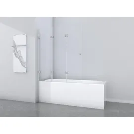 Marwell Badewannenfaltwand Silver Vibe , 3-flg , 140x120cm - Duschwand für Badewanne - Duschabtrennung - Transparent/Silber