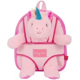 Perletti Kuscheltier Rucksack für Kinder mit Plüschtier - Pluschspielzeug Weich Flauschig Kindergarten Schultasche mit Plüsch Tier Tasche - 3 4 5 Jahren Baby Kindertasche 27x21x9 cm (Einhorn Pink)