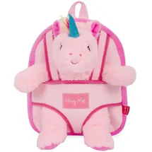 Perletti Kuscheltier Rucksack für Kinder mit Plüschtier - Pluschspielzeug Weich Flauschig Kindergarten Schultasche mit Plüsch Tier Tasche - 3 4 5 Jahren Baby Kindertasche 27x21x9 cm (Einhorn Pink)