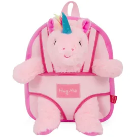Perletti Kuscheltier Rucksack für Kinder mit Plüschtier - Pluschspielzeug Weich Flauschig Kindergarten Schultasche mit Plüsch Tier Tasche - 3 4 5 Jahren Baby Kindertasche 27x21x9 cm (Einhorn Pink)