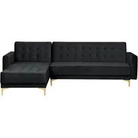 Beliani Ecksofa rechtsseitig Samtstoff schwarz mit goldenen Beinen Schlaffunktion ABERDEEN