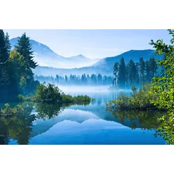 Fototapete PAPERMOON "See in Landschaft", bunt, B:3,50m L:2,60m, Vlies, Tapeten