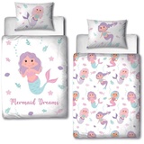 MTOnlinehandel Meerjungfrau Kinderbettwäsche Biber/Flanell · Baby-Bettwäsche für Mädchen weich & kuschelig · Mermaid Dreams · Reißverschluss · Bettbezug 100x135 + Kissenbezug 40x60 cm