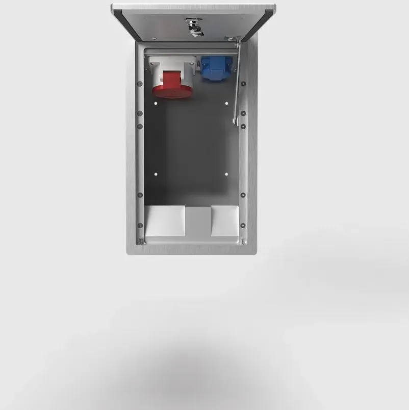 BS 5511A-1-3 Wandsteckdose, Unterputz, 2-fach, spritzwassergeschützt, verschließbar, Deckel aus Aluminium, 1x CEE 5/16A, 1x Schutzkontakt-Steckdose