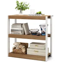 COSTWAY Bücherregal, Standregal 3 Ebenen, Holz, Leiterregal 90x39,5x90cm beige 90 cm x 90 cm x 39.5 cm