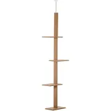 Kratzbaum Deckenhoch, 228-260 Cm Höhenverstellbarer Katzenbaum Kletterbaum Für Katzen Mit 3 Ebenen, Katzenkratzbaum, Spielbaum Vom Boden Bis Zur Decke Hellbraun - Pawhut