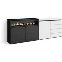 SKRAUT HOME Sideboard, Weiß, Holzwerkstoff, 4 Schubladen, 207x75x35 cm, Schlafzimmer, Zimmer, Elektrokamin., Kommode mit Moderner Stil,