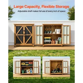 Vevor Gartenschrank Holz, Geräteschrank mit Abschließbaren Türen, Gerätehaus mit Ablage & Boden, Geräteschuppen, Gartengerätehaus, Werkzeugschrank für Terrasse, Garten oder Rasen, 81x33x95 cm