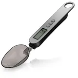 Arendo Löffelwaage Küchenwaage digital, Feinwaage, LCD-Anzeige, max. 500g, 0,1g Auflösung, 2 abnehmbare Löffel mit Skalierung, Abschaltautomatik 60 s, Edelstahl schwarz