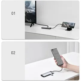 Baseus Metal Gleam USB-C zu 3x USB 3.0 + HDMI + USB-C PD + Ethernet RJ45 - USB 3.0 - 6 Ports), Dockingstation Hub Grau