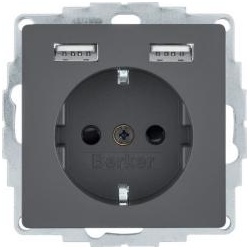Berker SCHUKO-Steckdose  mit 2 USB-Buchsen (anthrazit, samt)