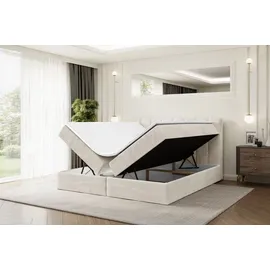 altdecor Boxspringbett mit Matratze und Topper, Polsterbett mit Bettkasten, Bett mit Stauraum H3-Matratze, Doppelbett, Springboxbett OTTA - 160x200 Beige Samt