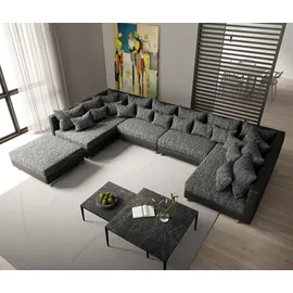DeLife Wohnlandschaft Clovis XL Schwarz mit Hocker, Design Wohnlandschaften, Couch Loft, Modulsofa, modular