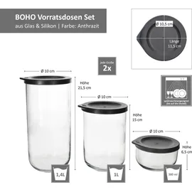 Ritzenhoff & Breker 6tlg Set Boho Vorratsdosen Anthrazit aus Glas & Kunststoff