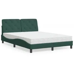Bett mit Matratze – Dunkelgrün, 140x190 cm, Samt – Stilvoller Schlafkomfort