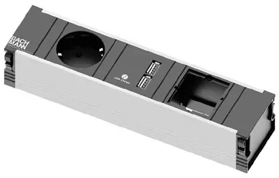 Bachmann CONI Steckdoseneinheit 3-fach (1x USB Doppelcharger + Custom Modul + Steckdose Strom)
