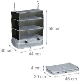 Relaxdays Gepäck-Organizer zum Hängen, HBT: 55x44x30 cm, Kofferorganizer faltbar, 4 Fächer, tragbarer Packwürfel, grau
