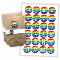 Watt n KRAM Adventskalender Aufkleber Papiertüten-Set zum selbst befüllen - 24 Sticker LGBTQ Regenbogen-Farben/inkl. Papiertüten