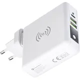 Forcell Multifunktionsladegerät 4in1 15W mit USB/USB Typ C, Powerbank 8000mAh und kabelloses Laden Weiß