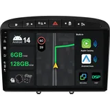 [6G+128G] IPS 9" Android 14 Autoradio Für Peugeot 308 2007-2013 mit navi Octa Core-[Eingebauter CarPlay/Android Auto/DSP/Mirror Link/GPS Navi/360 Camera/Bluetooth 5.0/WiFi/USB