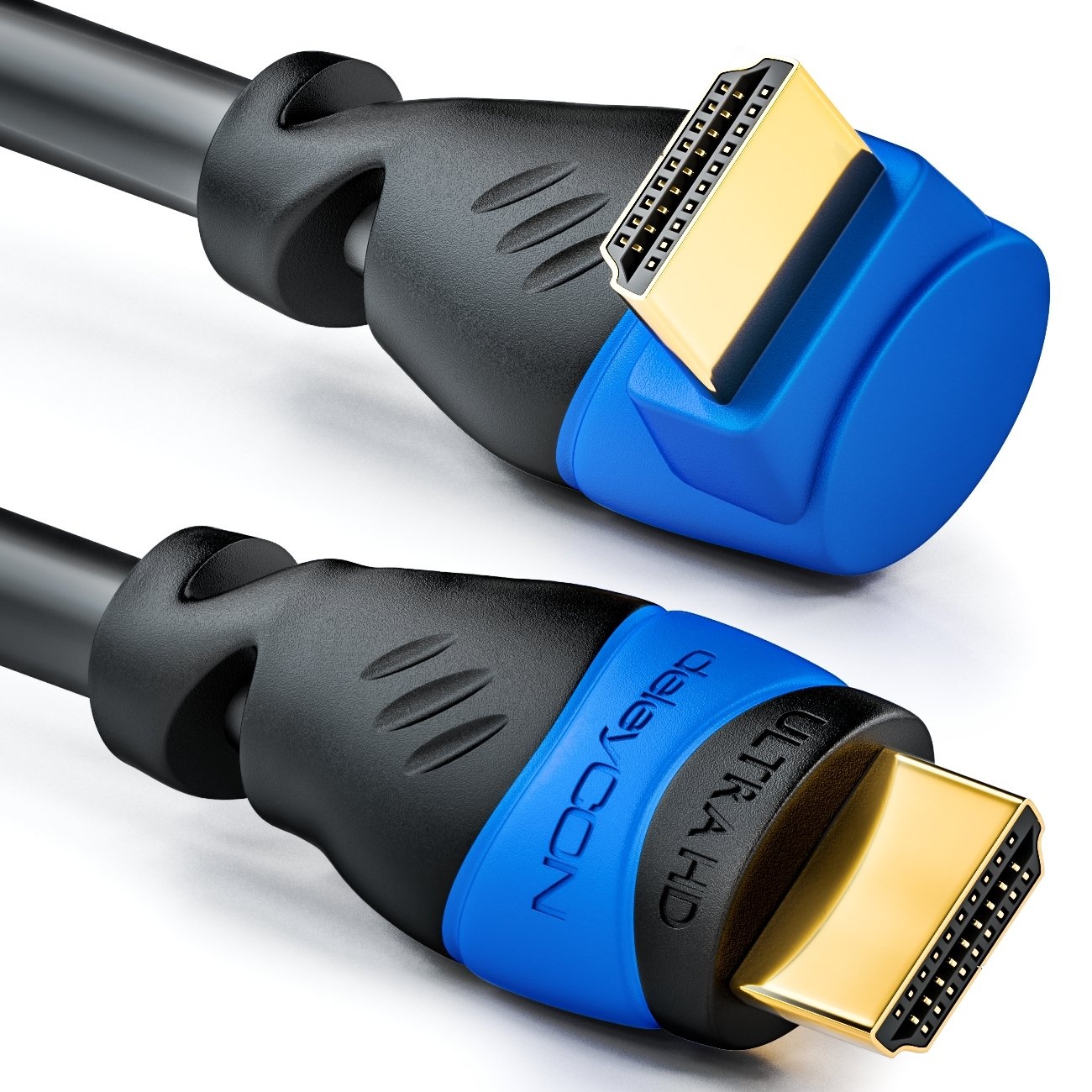deleyCON 5m HDMI 90° Grad Winkel Kabel - Kompatibel zu HDMI 2.0/1.4 - UHD 4K HDR 3D 1080p 2160p ARC - Schwarz