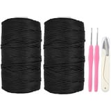 XIEJ 2 Stück Makramee Garn 2mm, Nylonschnur Makramee Garn Set, Premium Polyester Macrame Cord Polypropylene Yarn, Makramee-Kordel für DIY Handwerk, Strickwaren (Schwarz)