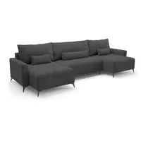 Deine Möbel 24 Wohnlandschaft LOCA U-Form 382 cm breit Ecksofa Sofa Wohnzimmer L-Couch Cord Samt, Beige Creme Grau Hellgrau Anthrazit Schwarz 5 Teile, mit Schlaffunktion Bettfunktion Bettkasten grau