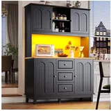 Celya Hochschrank Küchenschrank,Vitrinenschrank,Buffetschrank,Wohnzimmerschrank (4 Türen & 3 Schubladen,Kippschutz, 120×40×180cm,1-St) LED-Hochschrank mit App-Steuerung & Musikfunktion schwarz 40 cm x 180 cm x 120 cm