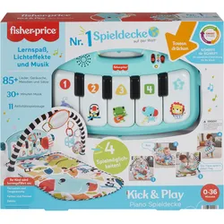 Fisher-Price Kontrast-Spieldecke für Babys, Spielspaß Piano-Gym, blau, deutsche Version