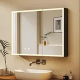Boromal - Badezimmerspiegelschrank Mit Led Beleuchtung Spiegelschrank Schwarz Mit Touch(alu-schranktür, Doppelseitiger Spiegel, 2touch, Anti-fog, 3lichtmodi, Dimmbar, Memory) Mit Netzadapter, Schwarz