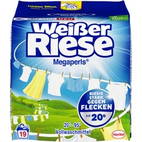 Weißer Riese Universal Megaperls Vollwaschmittel (19 Waschladungen), Waschmittel für weiße Wäsche, wirkt extra stark gegen Flecken bei 20–95 °C, 100 % recycelbares Plastik
