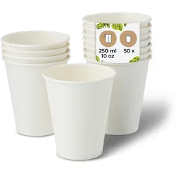 BIOZOYG 50 Stück kompostierbare Einwegbecher 250ml / 10oz Pappbecher, Trinkbecher, Wegwerfbecher, Getränkebecher, einwandig, weiß, kompostierbar