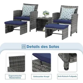 Goplus Rattan Balkonmöbel-Set mit Gartensessel, Hocker & Beistelltisch