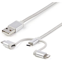 Startech StarTech.com USB Lightning Kabel - USB-C Micro-B Laddekabel - 1m - geflochten - Silber - USB auf Lightning Kabel - USB zu USB C