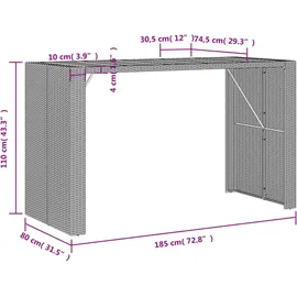 vidaXL Garten-Bartisch mit Holzplatte Schwarz 185x80x110 cm Polyrattan