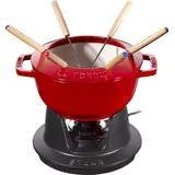 Staub Fondue Set mit 6 Gabeln, Gusseisen, 18 cm, 1,6 l, Geeignet für Käse- Schoko- und Fleisch-Fondue, Kirschrot