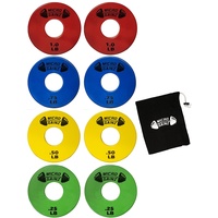 Micro Gainz Standard-Hantelscheiben-Set mit 2,5 cm Mittelloch, mehrfarbig, 11,3 kg - 22,7 kg - 34 kg - 0,5 kg Scheiben (8-teiliges Platten-Set) mit Tasche, entworfen für Standard-Langhanteln und