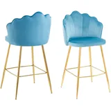 SalesFever Barhocker 2er Set Höhe 100 cm blau/goldfarben