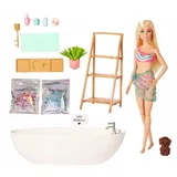 Barbie doll Bathing in colorful confetti home spa bathtub HKT92 Mattel