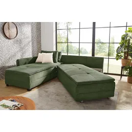 Jockenhöfer GRUPPE Madrid L-Form, drehbares Dauerschlafsofa, Federkern« integrierter Kaltschaum-Topper, Regalelement, links/rechts montierbar, grün