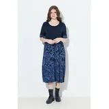 Ulla Popken Damen große Größen Übergrößen Plus Size Jerseykeid, Lagenoptik, A-Linie, Rundhals, Halbarm Marine 54+ 835122130-54+ - 54-56