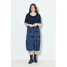 Ulla Popken Damen große Größen Übergrößen Plus Size Jerseykeid, Lagenoptik, A-Linie, Rundhals, Halbarm Marine 54+ 835122130-54+ - 54-56