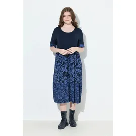 Ulla Popken Damen große Größen Übergrößen Plus Size Jerseykeid, Lagenoptik, A-Linie, Rundhals, Halbarm Marine 54+ 835122130-54+ - 54-56