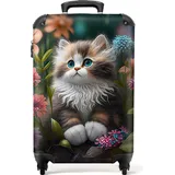 NoBoringSuitcases.com NoBoringSuitcases.com® Koffer Handgepäck Trolley Rollkoffer Kleine Reisekoffer mit 4 Rollen - Kätzchen - Illustration - Blumen - Natur - Katze -... < Bunt