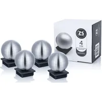 Edelstahl Zaunkappen Set | Pfostenkappen für Doppelstabmattenzäune 60x60mm Kappengröße | Zaundekoration | Zaundekor | Pfostenkappen mit Edelstahlkugel (4 Set - Gebürstet - 78mm Kugel)