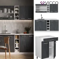 Vicco Singleküche R-Line 160 cm Schwarz Beton Weiß mit